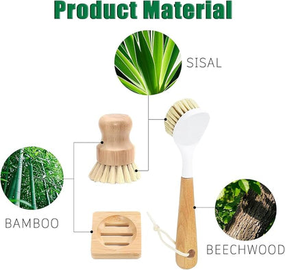 Bamboo Palm Dish Brush Set, Natural Bristle Dish Brush - Image 8