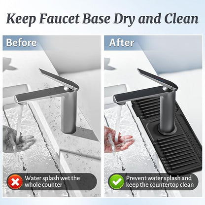 PoYang 14.6 inch Faucet Mat for Kitchen Sink Splash Guard, 7° Slope Silicone - Image 7