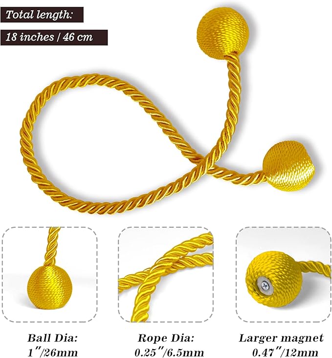 Hion Magnetic Curtain Tiebacks Golden 6 Pack, Curtain Tiebacks Buckles Holdbacks Holders Hooks Clip for Home Bedroom Office Decorative Thick or Thin Curtain