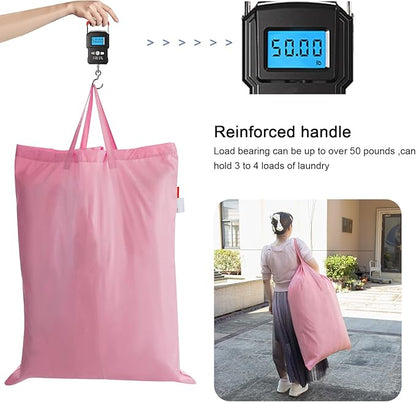 Polecasa Heavy Duty Large Laundry Bag with 130gsm Tear Resistant Fabric and Handles, Easy to Carry Durable Dirty Clothes Drawstring Bag, Perfect for College Dorm, Travel - 28”x36”, Pink