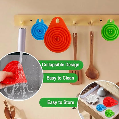 Kitchen Funnel Set of 6, Food Grade Foldable Small and Large Funnel Colorful - Image 4