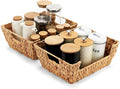 Water Hyacinth Wicker Basket 2 Pack With Handles - Pantry Storage and Organization, Handmade Large Natural Baskets for Organizing