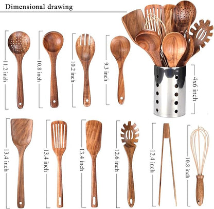 Kitchen Utenails Set with Holder, Kitchen Wooden Utensils - Image 2