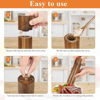 Wooden Salt and Pepper Grinder Set, 8 Inch Manual Salt and Pepper Mill - Image 6