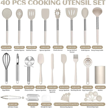 Silicone Cooking Utensils Set Utensil: 40 Pcs Black Stainless Steel Cookware Set - Image 7