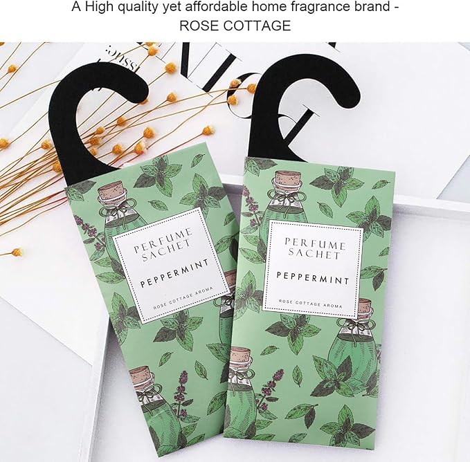 ROSE COTTAGE Large 12 Packs Peppermint Hanging Closet Deodorizer Air Freshener Long Lasting Scented Sachets Smell Goods for House