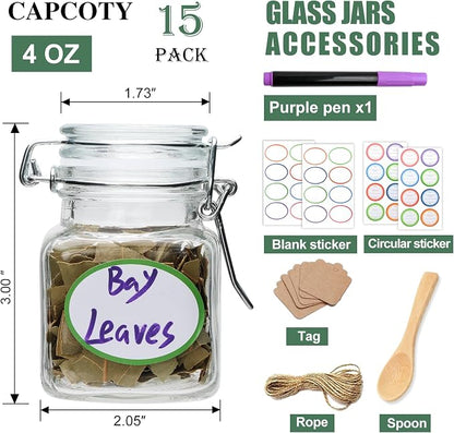 Small Glass Jars with Lids, 4 oz Spice Jars with Labels, 15 Pack Small Glass - Image 2