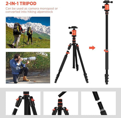 GEEKOTO 77’’ Tripod, Camera Tripod for DSLR, Compact Aluminum Tripod with 360 Degree Ball Head and 8kgs Load for Travel and Work