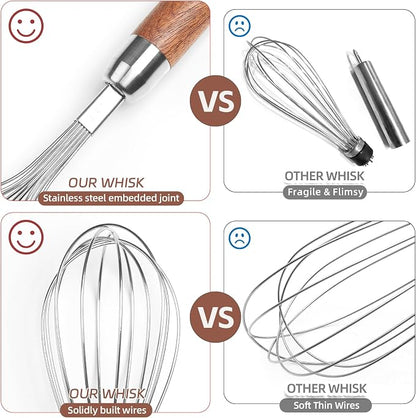 Stainless Steel Wire Whisk, Wooden Handle Kitchen Multi Function Non Stick - Image 3