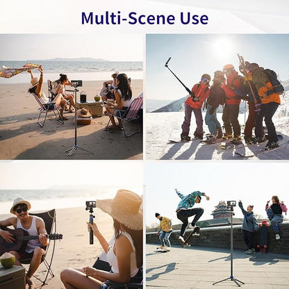 Selfie Stick Tripod for Gopro Camera, 62" Extendable Tripod Stand with 360° Ball Head 1/4" Screw, Portable Lightweight Camera Tripod for GoPro Max Hero 11 10 9 8 7 6 5 DJI OSMO Action Camera