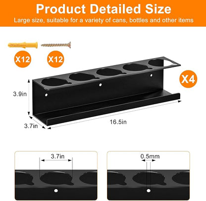Wall-Mounted Spray Can Holder Rack Organize, 4 Pack Black Steel Aerosol Can - Image 3
