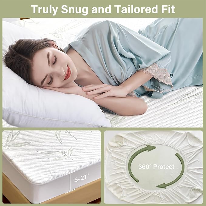 Full Size Mattress Protector Waterproof Mattress Pad Washable Bamboo Rayon - Image 2