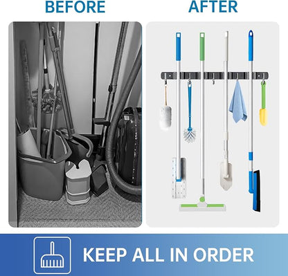 ZONGOOL 4 Racks and 5 Hooks Broom Holder Wall Mount Mop Hanger Wall Mount Metal - Image 5