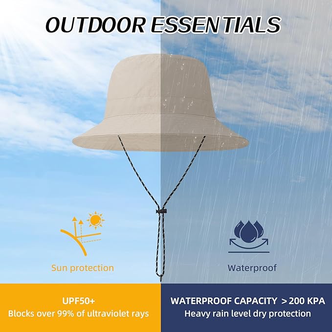 Durio Waterproof Bucket Hats for Woman UPF 50+ Sun Hat UV Protection Packable Rain Hats for Women Lightweight Hiking Hat