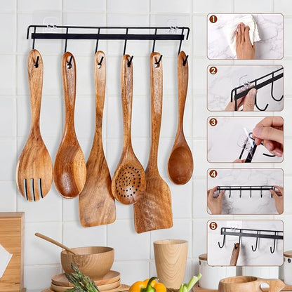 6x Large Wooden Spoons for Cooking Kitchen Utensil Set Smooth Finish Wooden - Image 3