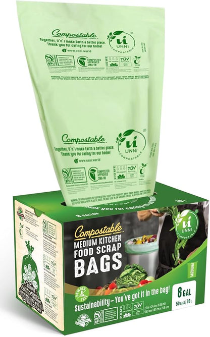 UNNI Compostable Trash Bags, 8 Gallon / 30 Liter, Extra Thick 0.85 mil Medium by UNNI