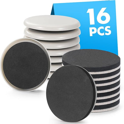 16-Pack Furniture Sliders for Hardwood Floors & Carpet, Save 80% Effort by Shnbxtnd