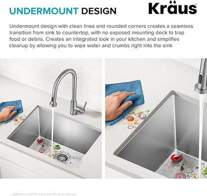 Kraus KHU101-24L Standart PRO 24-inch Undermount 16 Gauge Single Bowl Laundry and Utility Sink, 24 Inch, Tight Radius