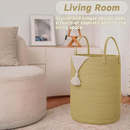Large Woven Laundry Basket Hamper, 60L Cotton Rope Storage Bin - Image 3