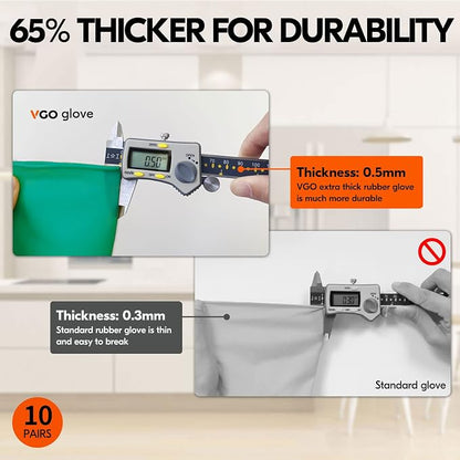 Vgo... 10-Pairs Reusable Household Gloves, Rubber Dishwashing gloves, Extra - Image 2