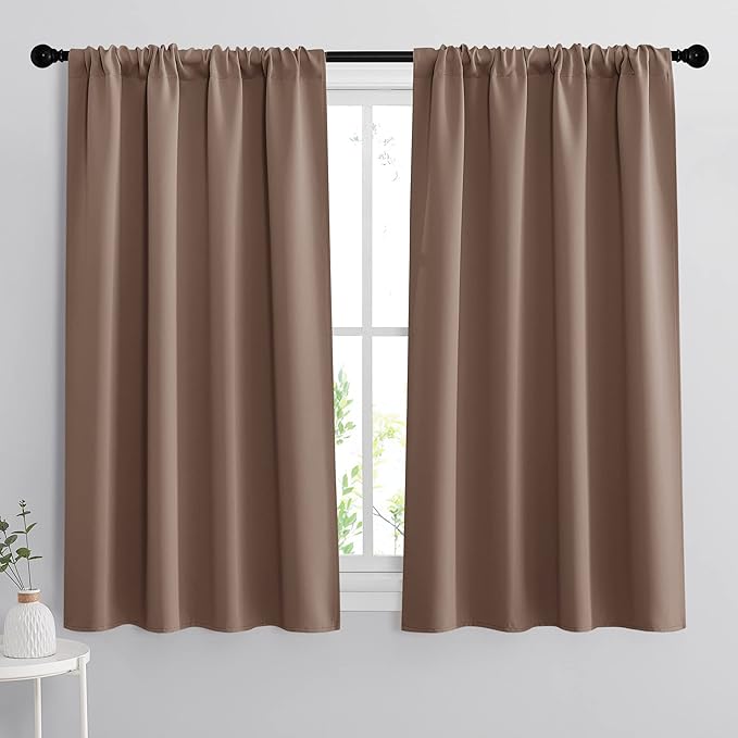 RYB HOME Blackout Curtains 63 inches Long - Energy Saving Insulation Large Window Curtain Blinds for Bedroom Living Room Dining Basement Home Office, W 62 x L 63 per Panel, Mocha, 2 Pcs