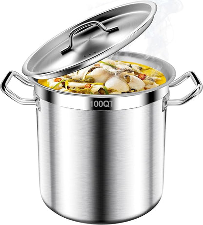Stainless Steel Stock Pot, 100 QT Large Stock Pot by AUFETQ