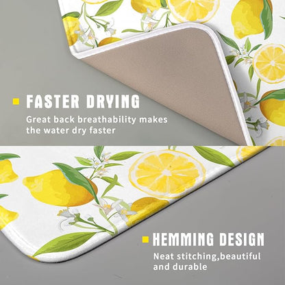 Lemon Dish Drying Mat for Kitchen Counter Spring Summer Microfiber Absorbent - Image 3