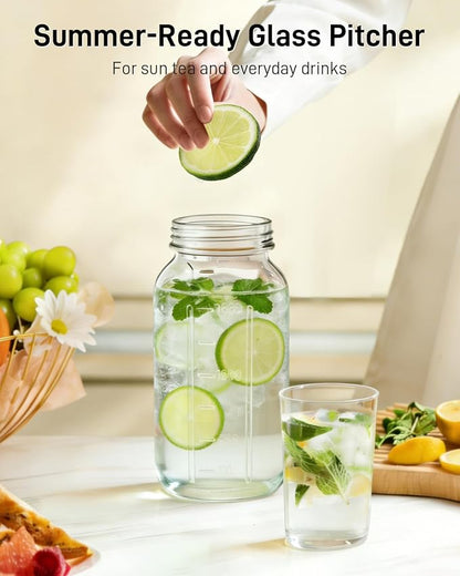 64 oz Glass Pitcher with Lid, Large Wide Mouth Mason Jar with Pour Spout - Image 6