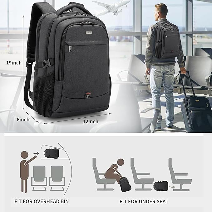 DUSLANG 17 Inch Laptop Backpack for Travel Water Resistant College Backpack for Men Women Laptop Bag with USB Charging Port,Black