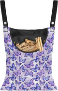 Butterfly Purple Clothespin Bag for Clothesline Outdoor, Soft & Lightweight Hanging Bag for Laundry, Clothes Pins Bag Holder Outdoor, Clothes Pin Bag for Outside