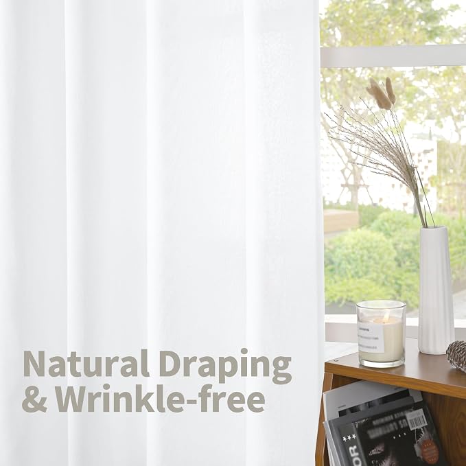 YoungsTex White Linen Semi Sheer Curtains 63 Inch Length - Image 5