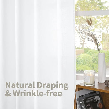 YoungsTex White Linen Semi Sheer Curtains 63 Inch Length - Image 5