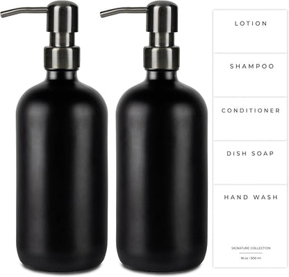 Emerson Essentials Glass Soap Bottle Dispensers, 2 Pack, Stainless-Steel Pumps by Emerson+Essentials