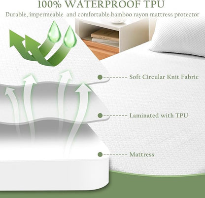 100% Waterproof Twin Mattress Protector, Breathable Bamboo Rayon Mattress Cover - Image 4