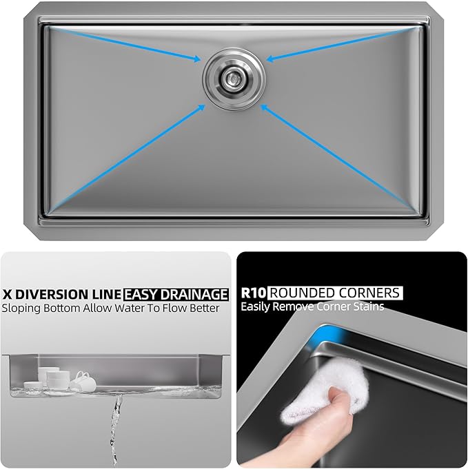 Undermount Kitchen Sink Stainless Steel 32x19 - Undermount Workstation Sink Single Bowl Commercial 16 Gauge Stainless Steel Kitchen Sinks Silver