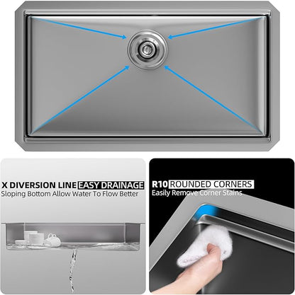 Undermount Kitchen Sink Stainless Steel 32x19 - Undermount Workstation Sink Single Bowl Commercial 16 Gauge Stainless Steel Kitchen Sinks Silver