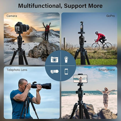 Geekoto 73-Inch Camera Tripod - Lightweight DSLR Tripod with 360° Ball Head & Quick Release Plate, Supports Up to 33.07 lbs, Portable for Travel & Outdoor Photography