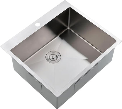 Comllen 25 x 22 Inch Drop In Kitchen Sink, Brushed Nickel Topmount 16 Gauge Stainless Steel Kitchen Sinks, 9 Inch Deep Utility RV Sink with Dish Grid and Basket Strainer