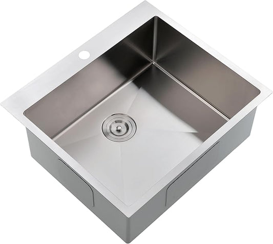 Comllen 25 x 22 Inch Drop In Kitchen Sink, Brushed Nickel Topmount 16 Gauge Stainless Steel Kitchen Sinks, 9 Inch Deep Utility RV Sink with Dish Grid and Basket Strainer