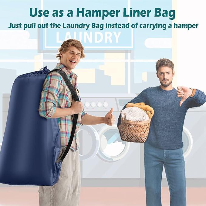 Heavy Duty Laundry Bag 2 Pack XL Nylon Laundry Bags with Straps, Washable Large Dirty Clothes Organizer with Drawstring Closure, Travel Washing Bag Fit a Laundry Hamper or Basket