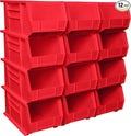 Akro-Mils 30240 AkroBins Plastic Storage Bins, Space-Saving Stackable Bins for Garage, Pantry, Craft Organization, 15-Inch x 8-Inch x 7-Inch, Red, 12-Pack