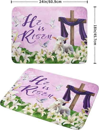 Giwawa Easter Purple Dish Drying Mat, He is Risen Cross Lamb Floral Dish - Image 2