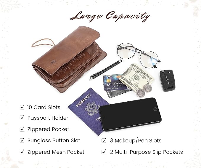 Genuine Leather Nomad Organizer Travel Wallet | Women's Wallet Clutch Passport Holder