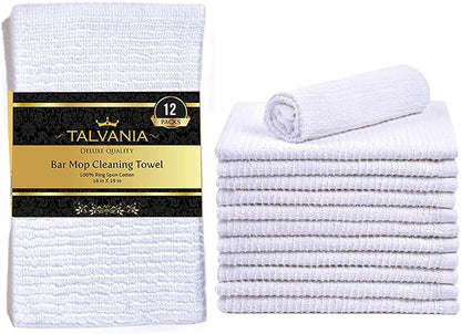 Bar Mop Towels 16”x19”, 100% Cotton Ribbed Cleaning Cloths Rags, Super by Talvania