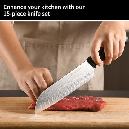 Damascus Pattern 15-Piece Kitchen Knife Set - Image 6
