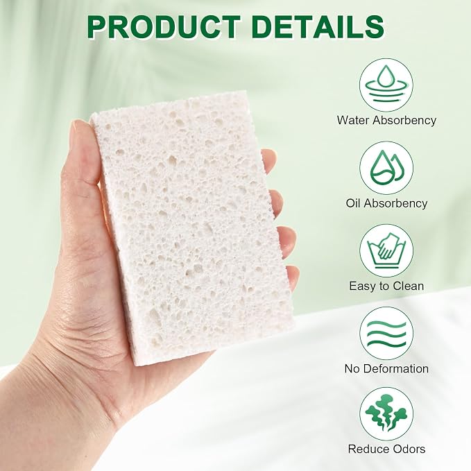 6-Pack Kitchen Sponges, Condense Eco Cellulose Non-Scratch Scrub Heavy Sponge - Image 2