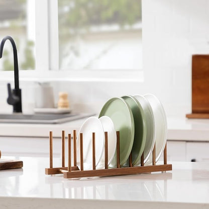 HBlife 4pcs Acacia Wooden Dish Dying Rack Pot Lid Plate Organizer Holder - Image 7