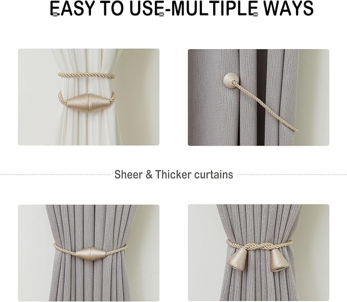 Magnetic Curtain Tiebacks 8 Pack Outdoor Rope Curtain Tie Backs Decorative - Image 5