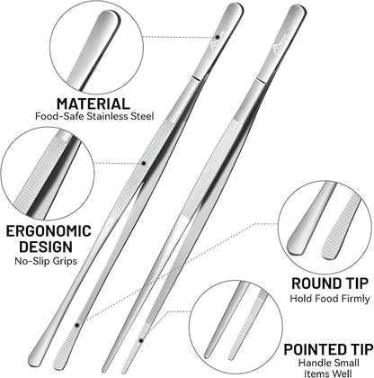 HOTEC Kitchen Tweezers Tongs Stainless Steel Professional Chef Tweezers - Image 5