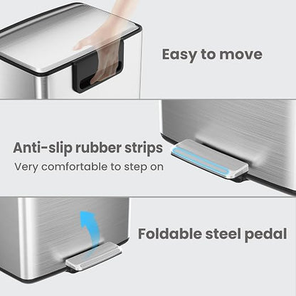 mVm 10.6 Gallon Kitchen Step Trash Can, Soft-Close and Foldable Foot Pedal - Image 4